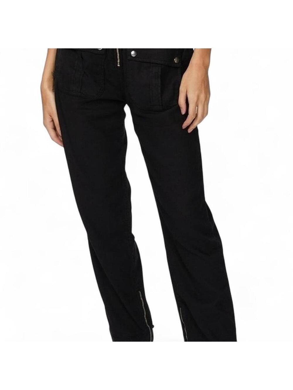 Kooples Black Cargo Style Pants with Front Zipper and Button Detail Size 34